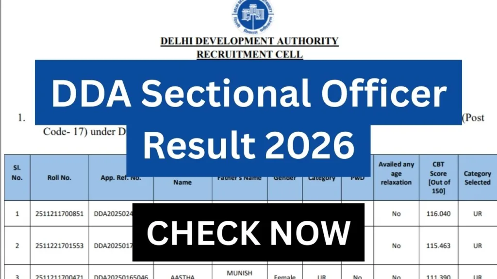 DDA Sectional Officer Result 2026