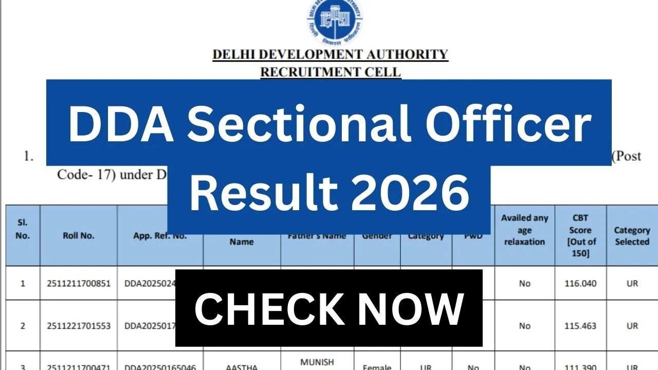 DDA Sectional Officer Result 2026