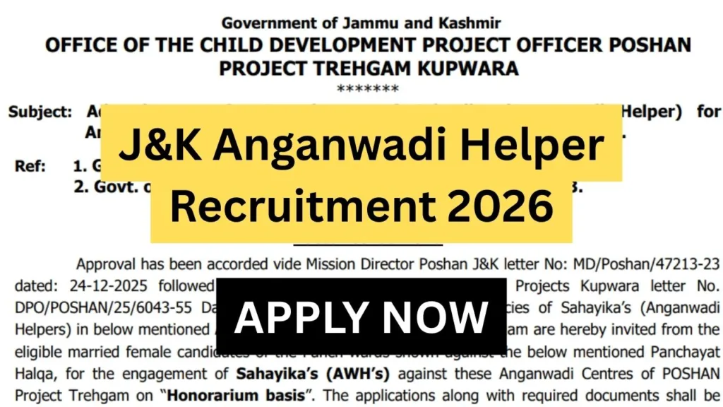 J&K Anganwadi Helper Recruitment 2026