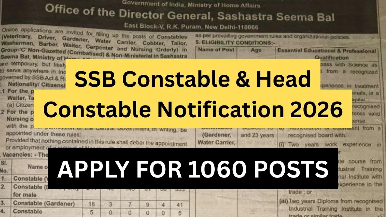 SSB Constable & Head Constable Notification 2026