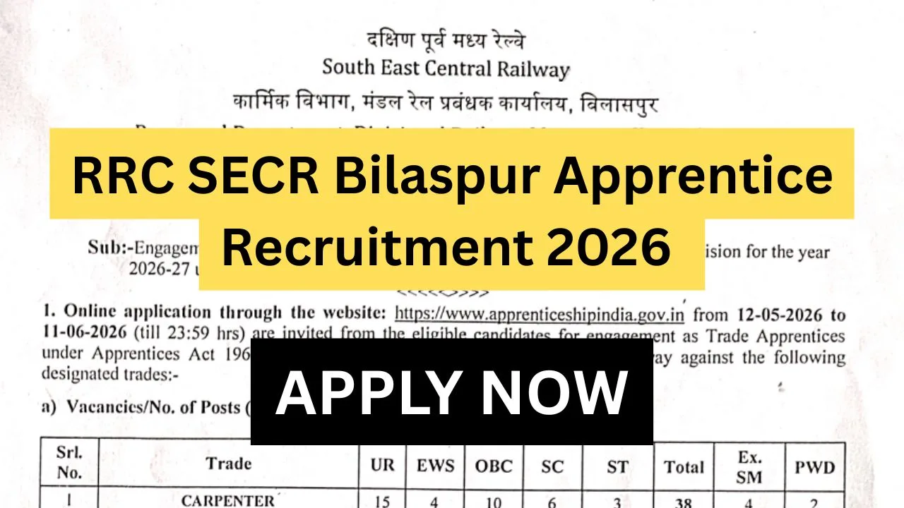RRC SECR Bilaspur Apprentice Recruitment 2026